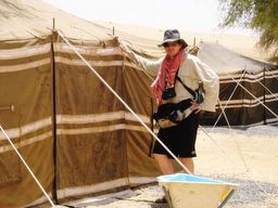 baz outside the tent